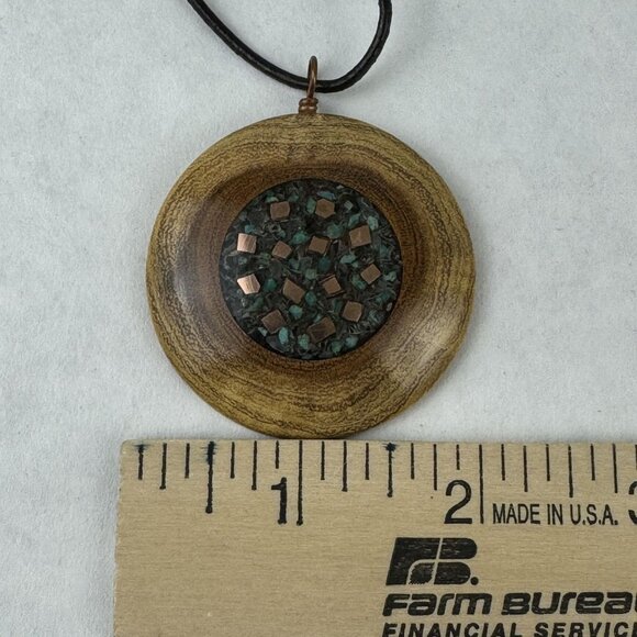 Handcrafted Wood and Resin Pendant Necklace 20" Cord Copper Clasp Rustic Art - Picture 5 of 7